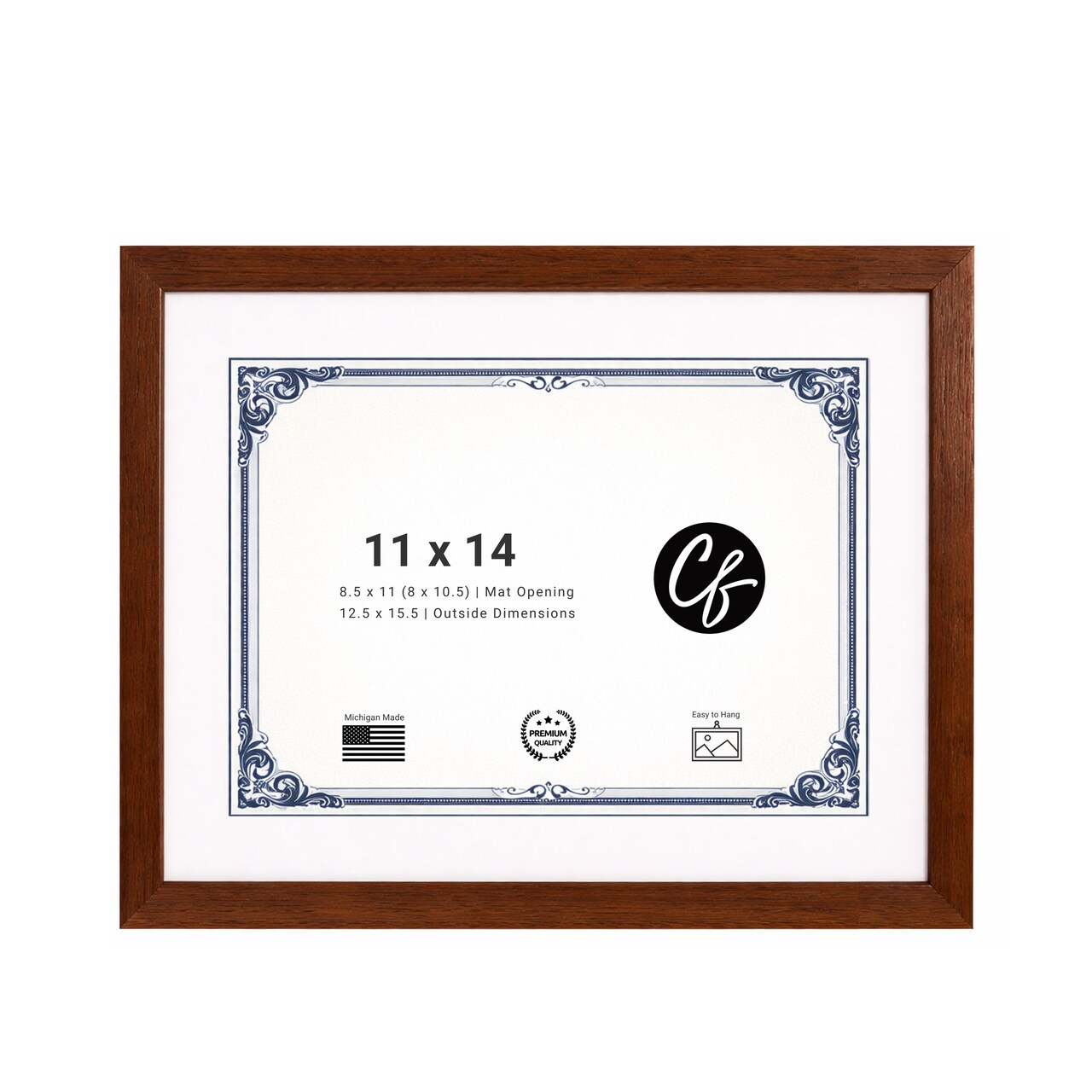 Craig Frames 11x14 matted to 8.5x11 Picture Frame, Walnut Wood